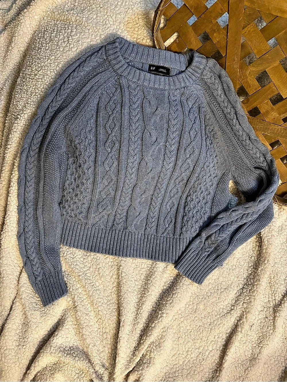 Gap Cable-Knit Crewneck Sweater Slate Blue Cable Knit Sweater Like New